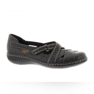 Clarks Ashland Spin Q Loafer Womens Size 8.5 Wide Black Leather Casual Flats